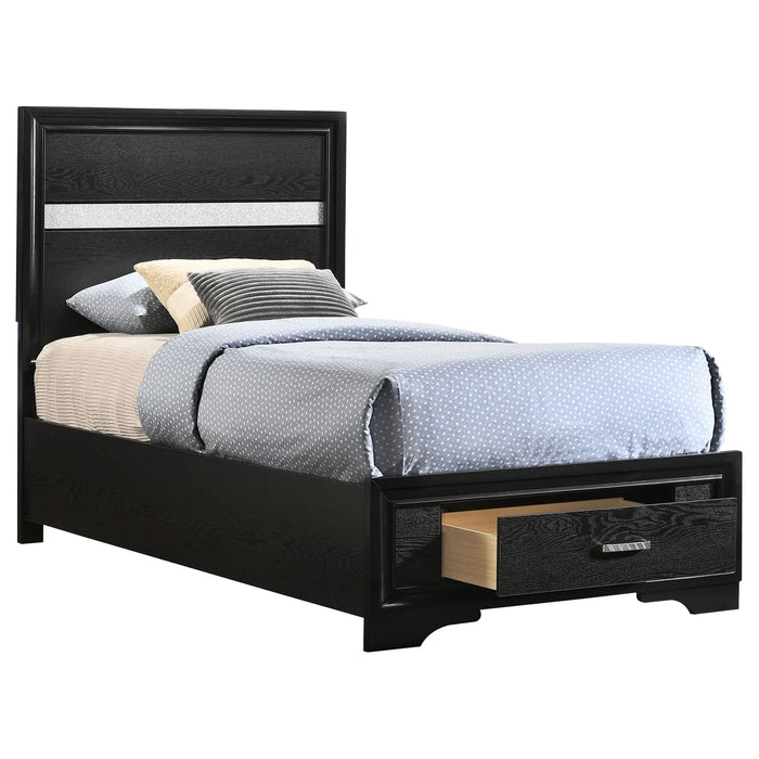 Miranda 51-inch Wood Twin Storage Panel Bed Black - Walo Furniture 