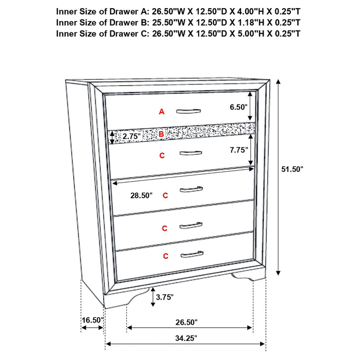 Miranda 5-drawer Bedroom Chest Black - Walo Furniture 