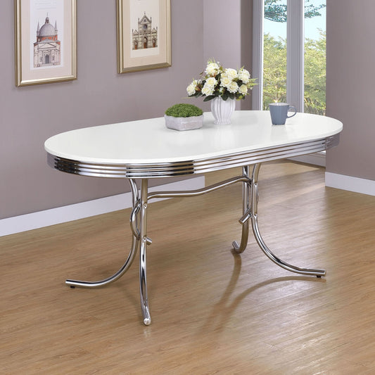 Retro Oval 60-inch Wood Top Dining Table White and Chrome - Walo Furniture 