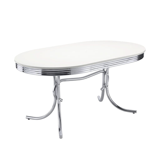 Retro Oval 60-inch Wood Top Dining Table White and Chrome - Walo Furniture 