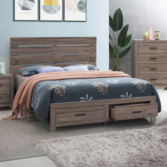 Brantford Wood Eastern King Storage Panel Bed Barrel Oak - Walo Furniture 