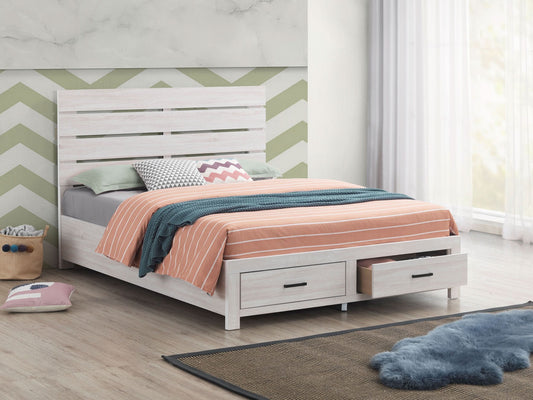 Brantford Wood Eastern King Storage Panel Bed Coastal White - Walo Furniture 