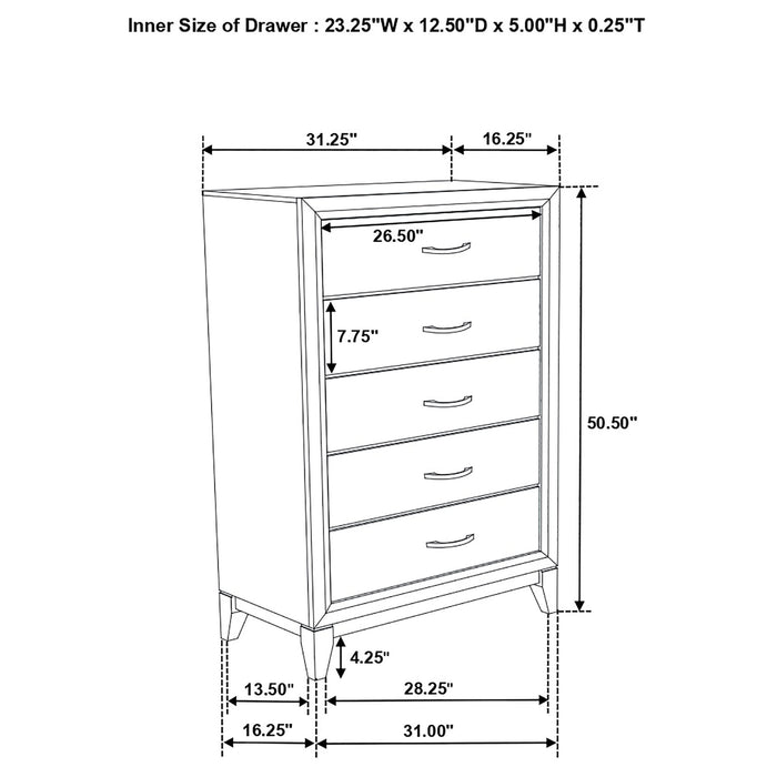 Watson 5-drawer Bedroom Chest Grey Oak - Walo Furniture 