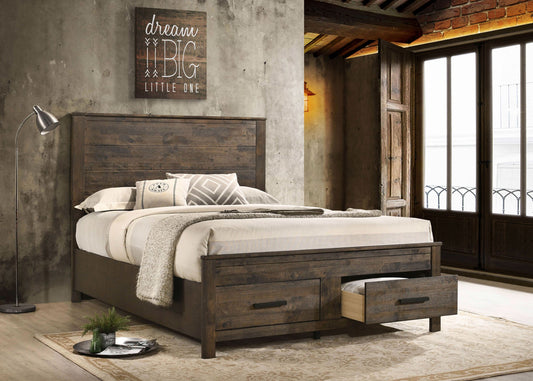 Woodmont Eastern King Storage Bed Rustic Golden Brown - Walo Furniture 