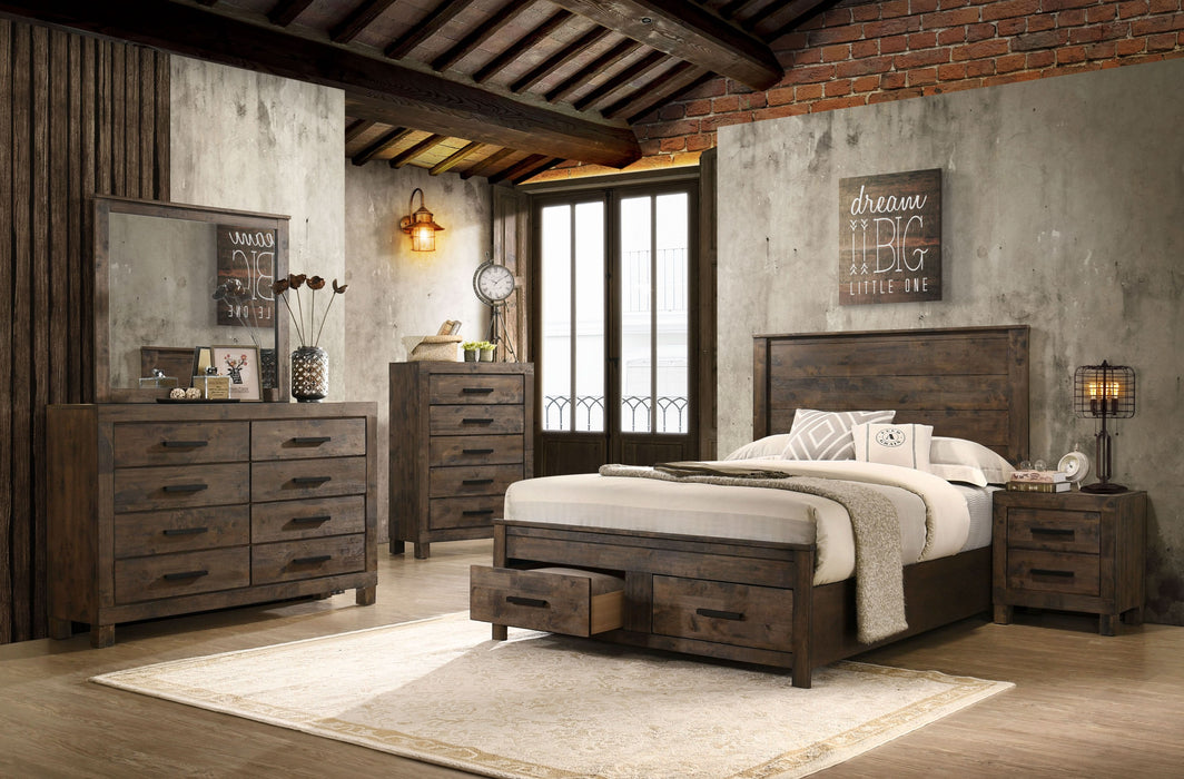 Woodmont California King Storage Bed Rustic Golden Brown