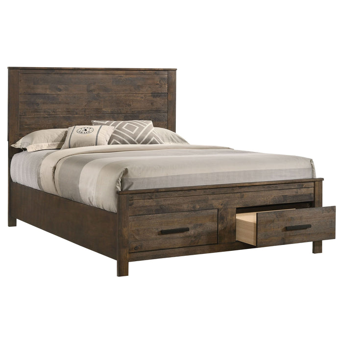 Woodmont Wood Queen Storage Panel Bed Rustic Golden Brown - Walo Furniture 