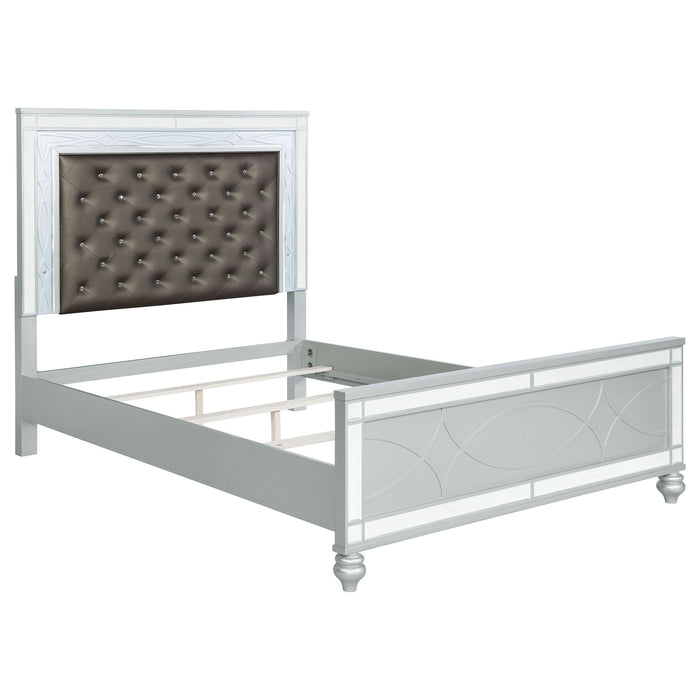 Gunnison Wood Eastern King LED Panel Bed Silver Metallic - Walo Furniture 