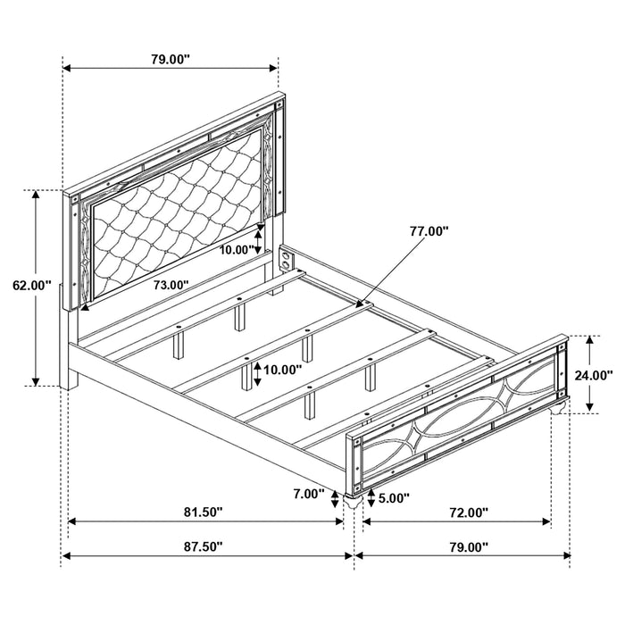 Gunnison Wood Eastern King LED Panel Bed Silver Metallic - Walo Furniture 