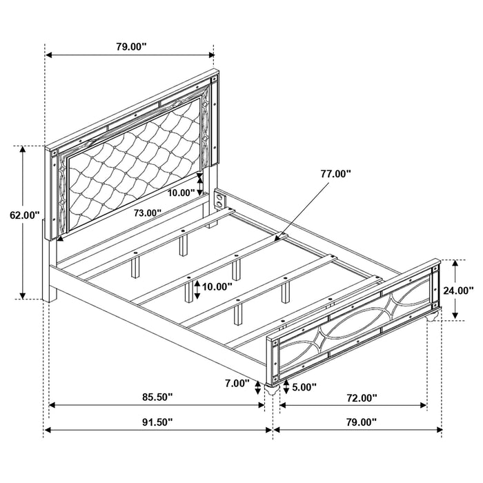 Gunnison Wood California King LED Panel Bed Silver Metallic - Walo Furniture 