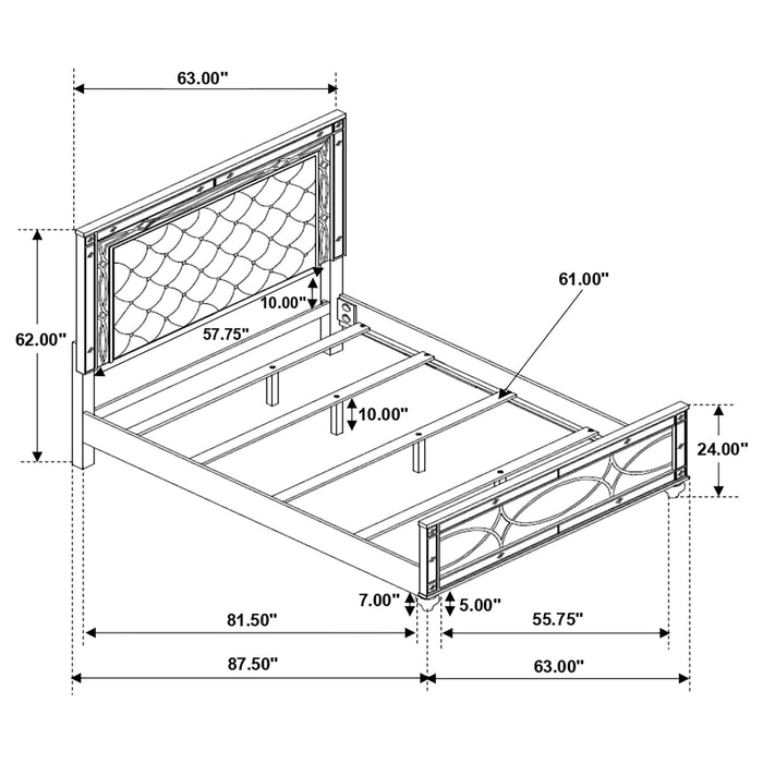 Gunnison Wood Queen LED Panel Bed Silver Metallic - Walo Furniture 