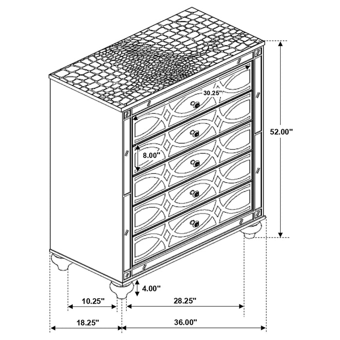 Gunnison 5-drawer Bedroom Chest Silver Metallic - Walo Furniture 