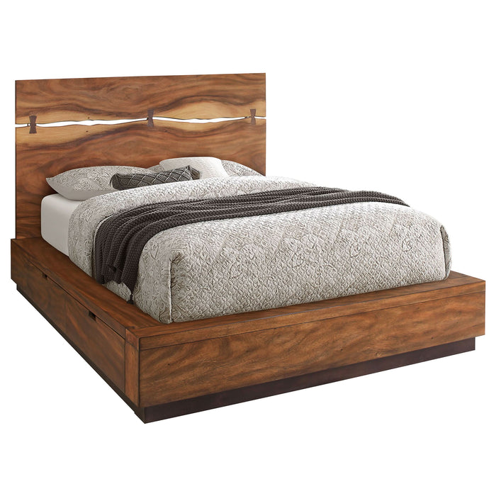 Winslow Wood Queen Storage Panel Bed Smokey Walnut - Walo Furniture 