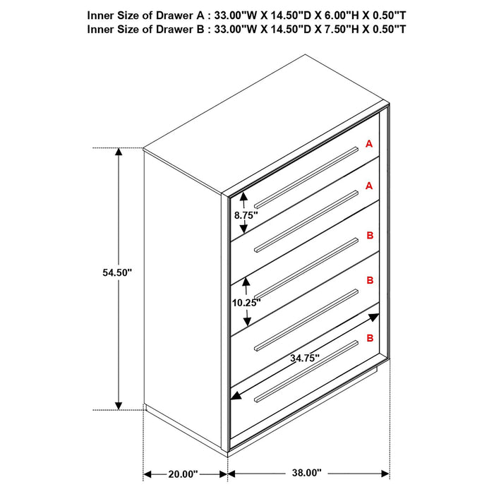 Durango 5-drawer Bedroom Chest Smoked Peppercorn - Walo Furniture 