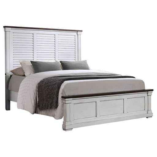 Hillcrest Wood Eastern King Panel Bed Distressed White - Walo Furniture 