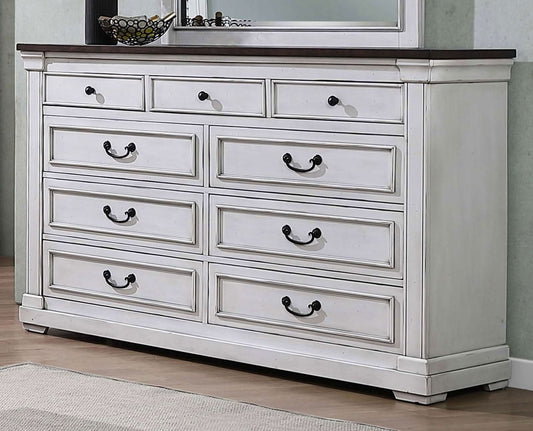 Hillcrest 9-drawer Dresser Distressed White - Walo Furniture 