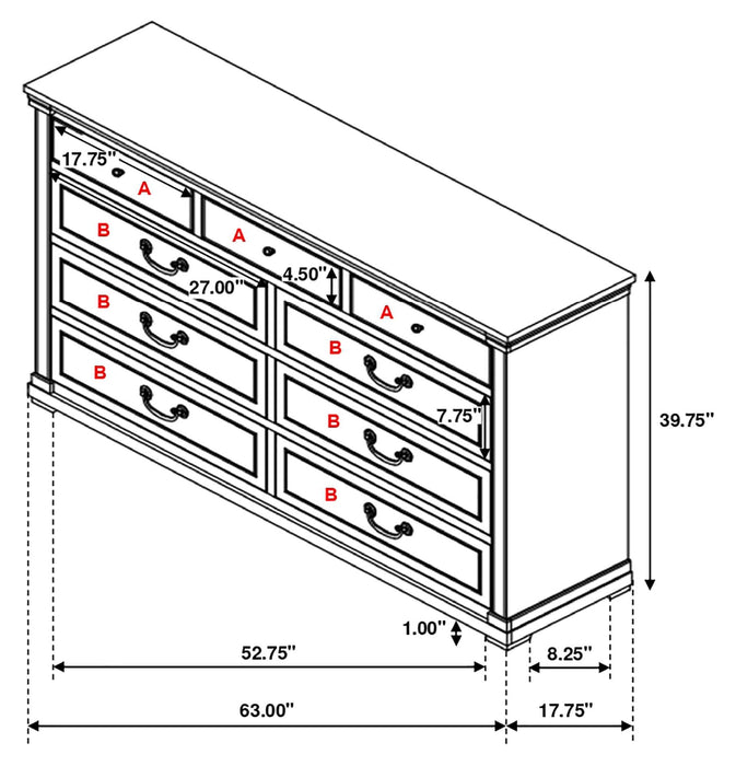 Hillcrest 9-drawer Dresser Distressed White - Walo Furniture 