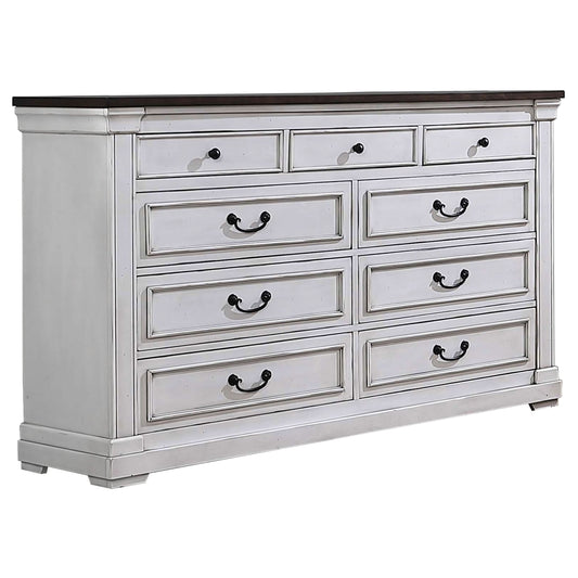 Hillcrest 9-drawer Dresser Distressed White - Walo Furniture 