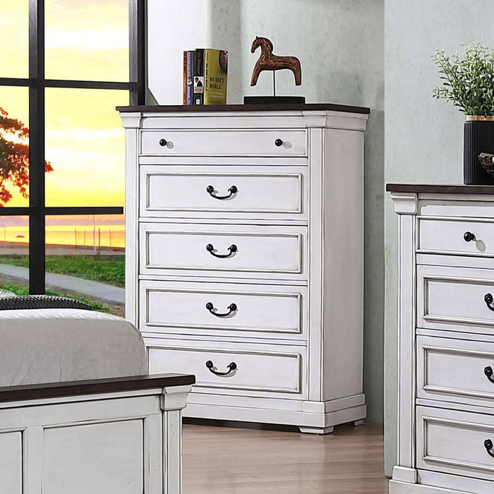 Hillcrest 5-drawer Bedroom Chest Distressed White - Walo Furniture 