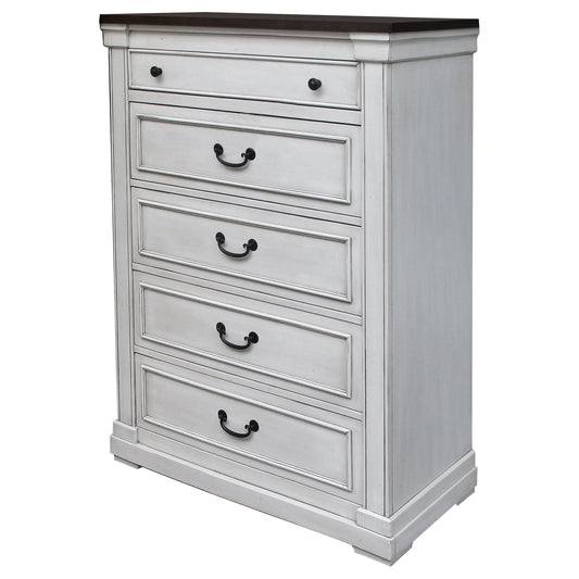 Hillcrest 5-drawer Bedroom Chest Distressed White - Walo Furniture 