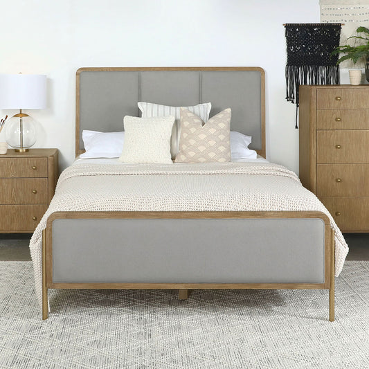 Arini Upholstered Queen Panel Bed Sand Wash and Grey