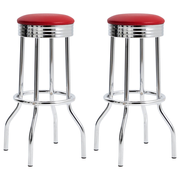 Retro Upholstered Metal Swivel Bar Stool Red (Set of 2) - Walo Furniture 