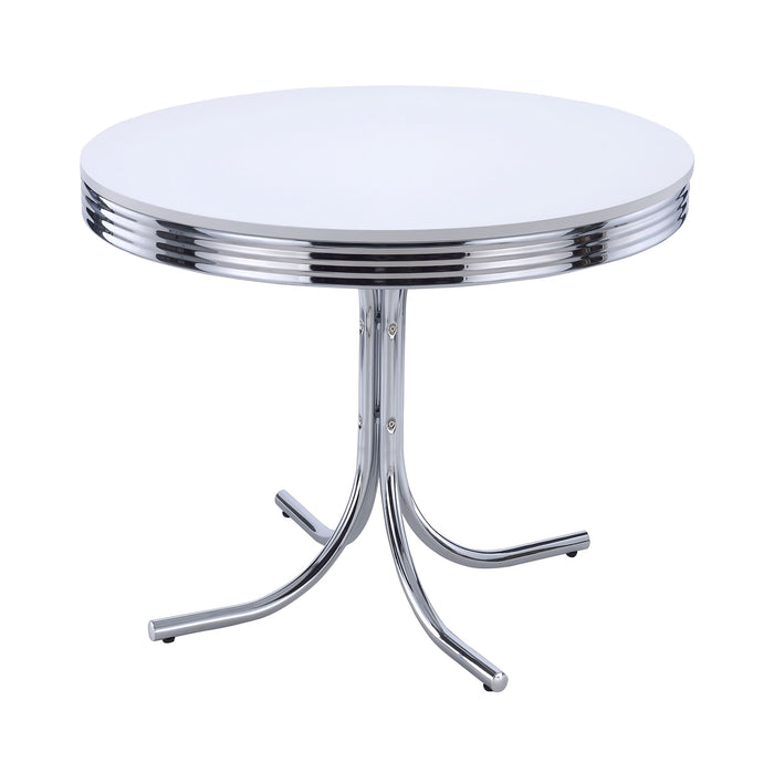 Retro Round 42-inch Wood Top Dining Table White and Chrome - Walo Furniture 