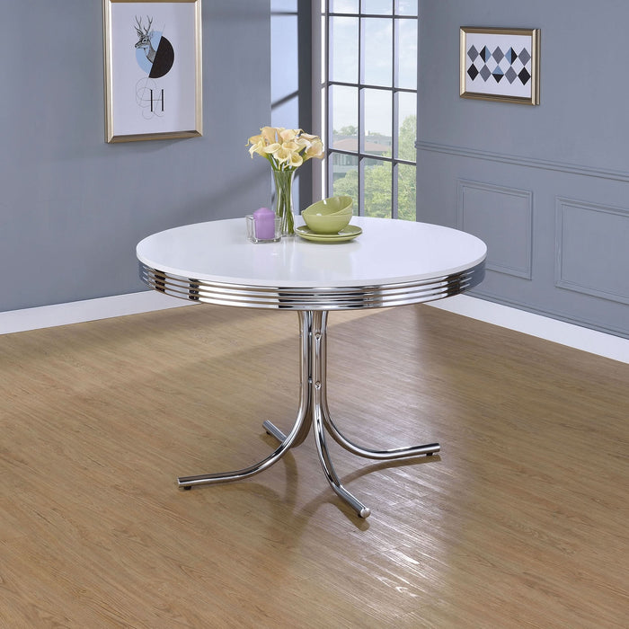 Retro Round 42-inch Wood Top Dining Table White and Chrome - Walo Furniture 