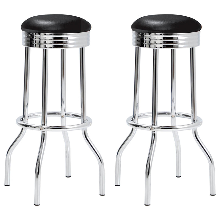 Retro Upholstered Metal Swivel Bar Stool Black (Set of 2) - Walo Furniture 