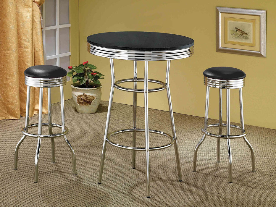 Retro Round 30-inch 1950's Bistro Pub Height Bar Table Black - Walo Furniture 