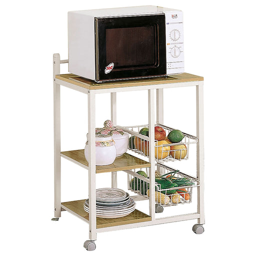 Kelvin 2-shelf Mobile Kitchen Cart Natural Brown and White - Walo Furniture 