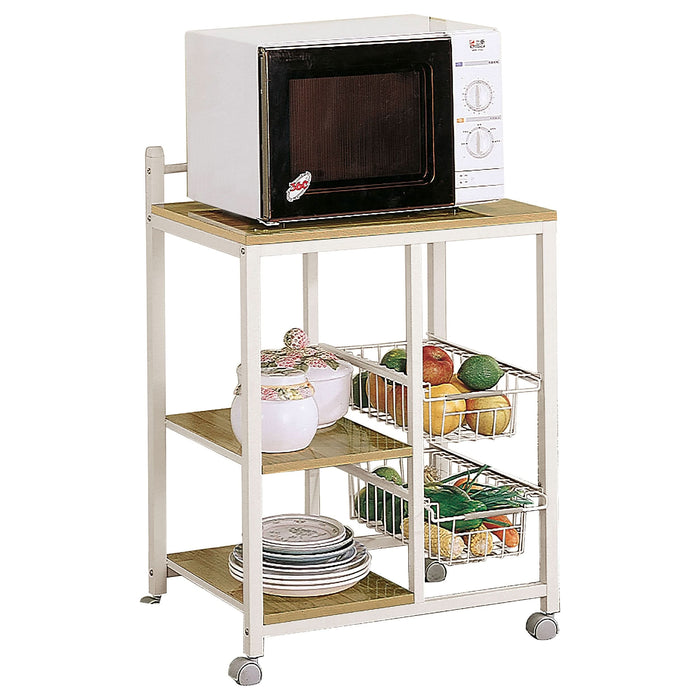 Kelvin 2-shelf Mobile Kitchen Cart Natural Brown and White - Walo Furniture 