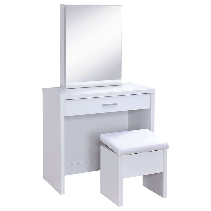 Harvey Vanity Set with Lift-Top Stool White - Walo Furniture 