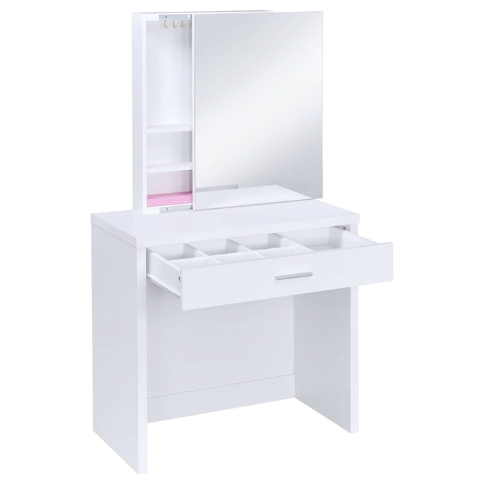 Harvey Vanity Set with Lift-Top Stool White - Walo Furniture 