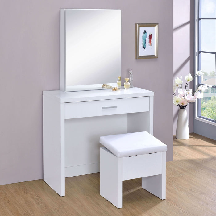 Harvey Vanity Set with Lift-Top Stool White - Walo Furniture 