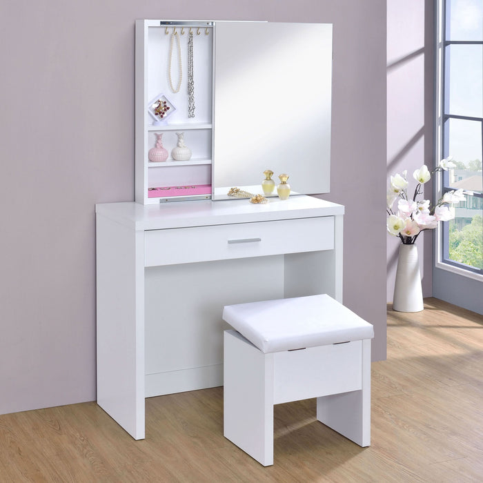 Harvey Vanity Set with Lift-Top Stool White - Walo Furniture 