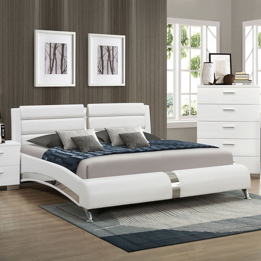 Jeremaine Upholstered Eastern King Sleigh Bed White - Walo Furniture 