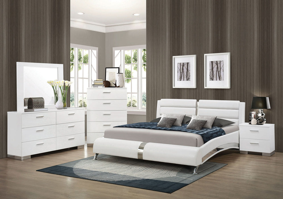 Jeremaine Upholstered California King Sleigh Bed White - Walo Furniture 