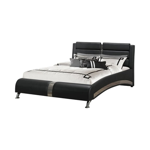 Jeremaine Upholstered Queen Sleigh Bed Black - Walo Furniture 