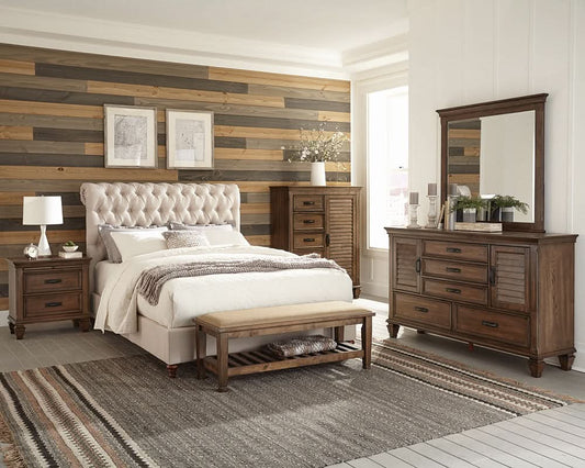 Devon5-piece Full Bedroom Set Beige and Burnished Oak - Walo Furniture 