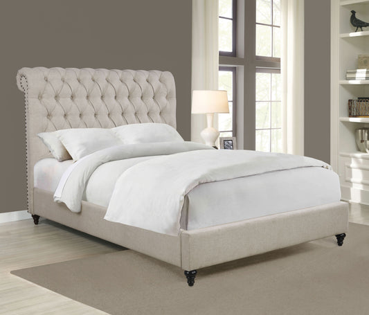 Devon 57-inch Upholstered Eastern King Panel Bed Beige - Walo Furniture 