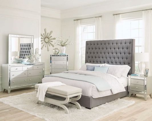 Camille 5-piece Eastern King Bedroom Set Metallic Mercury - Walo Furniture 