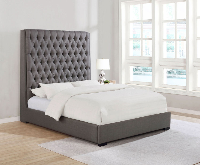 Camille Upholstered Queen Panel Bed Grey - Walo Furniture 