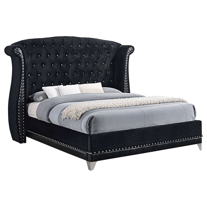 Barzini Upholstered Eastern King Wingback Bed Black - Walo Furniture 