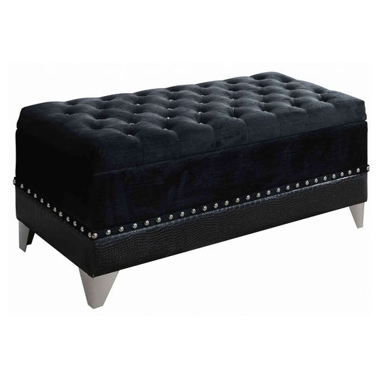 Barzini Velvet Upholstered Tufted Storage Bench Black - Walo Furniture 