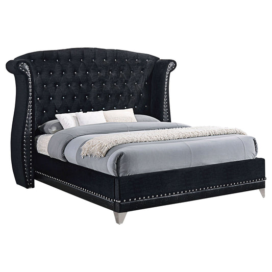 Barzini Upholstered California King Wingback Bed Black - Walo Furniture 