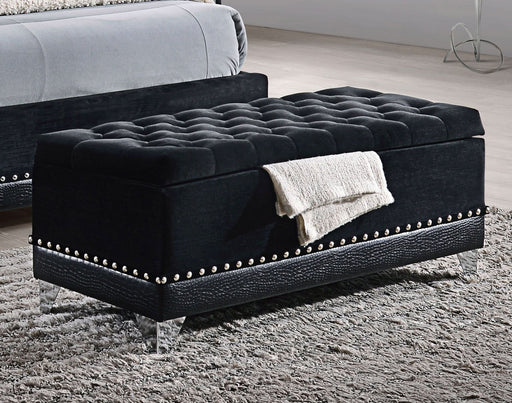 Barzini Velvet Upholstered Tufted Storage Bench Black - Walo Furniture 