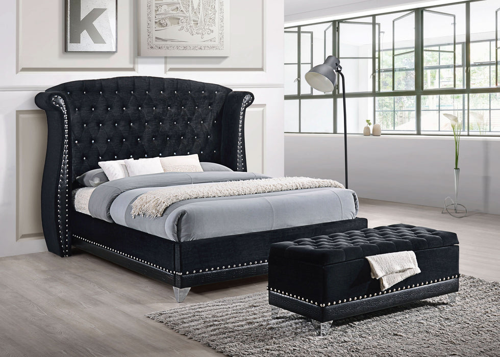 Barzini Upholstered Eastern King Wingback Bed Black - Walo Furniture 