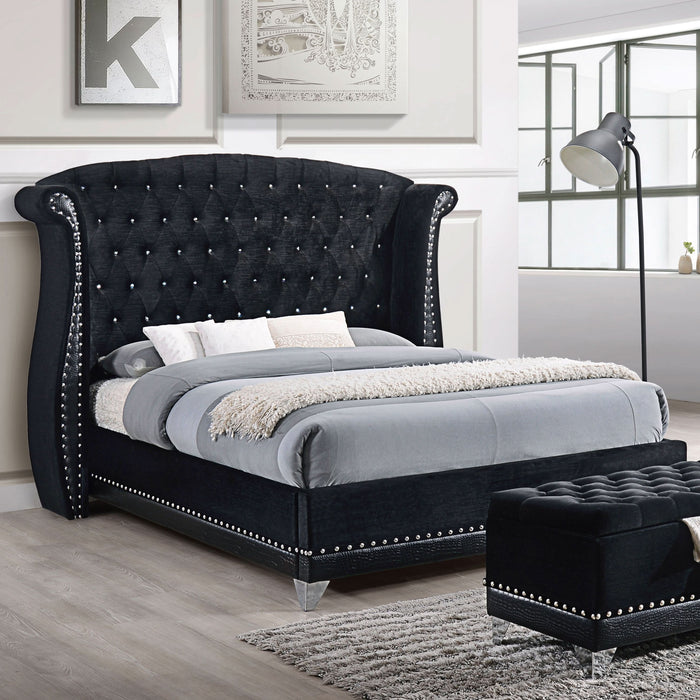 Barzini Upholstered California King Wingback Bed Black - Walo Furniture 