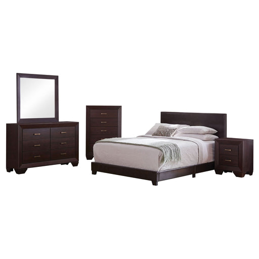 Dorian 5-piece Eastern King Bedroom Set Dark Cocoa - Walo Furniture 