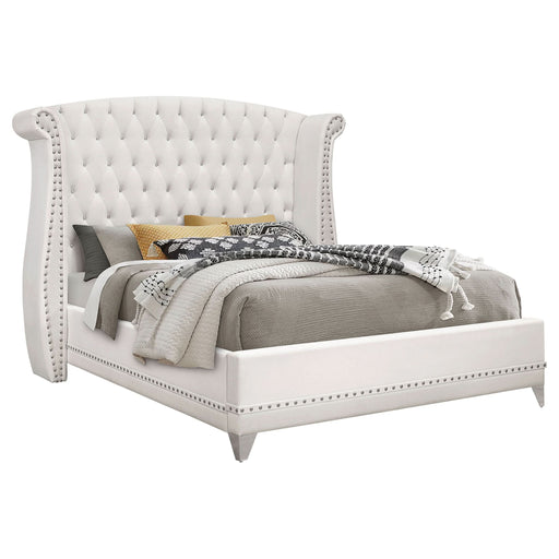 Barzini Upholstered Eastern King Wingback Bed White - Walo Furniture 